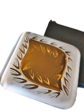Original 1950s Large Vintage Gold And Silver Tone Metal Powder Compact Unused